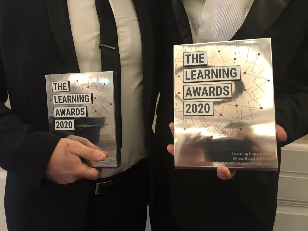Double Gold. @kineo @BarclaysUK @boostawards @zingfilms win the award of the night, a new award to recognise the a unique focus on learning efficacy; the demonstrable impact of learning on individual and organisational performance ... the #learningawards Learning Impact Award. 😘