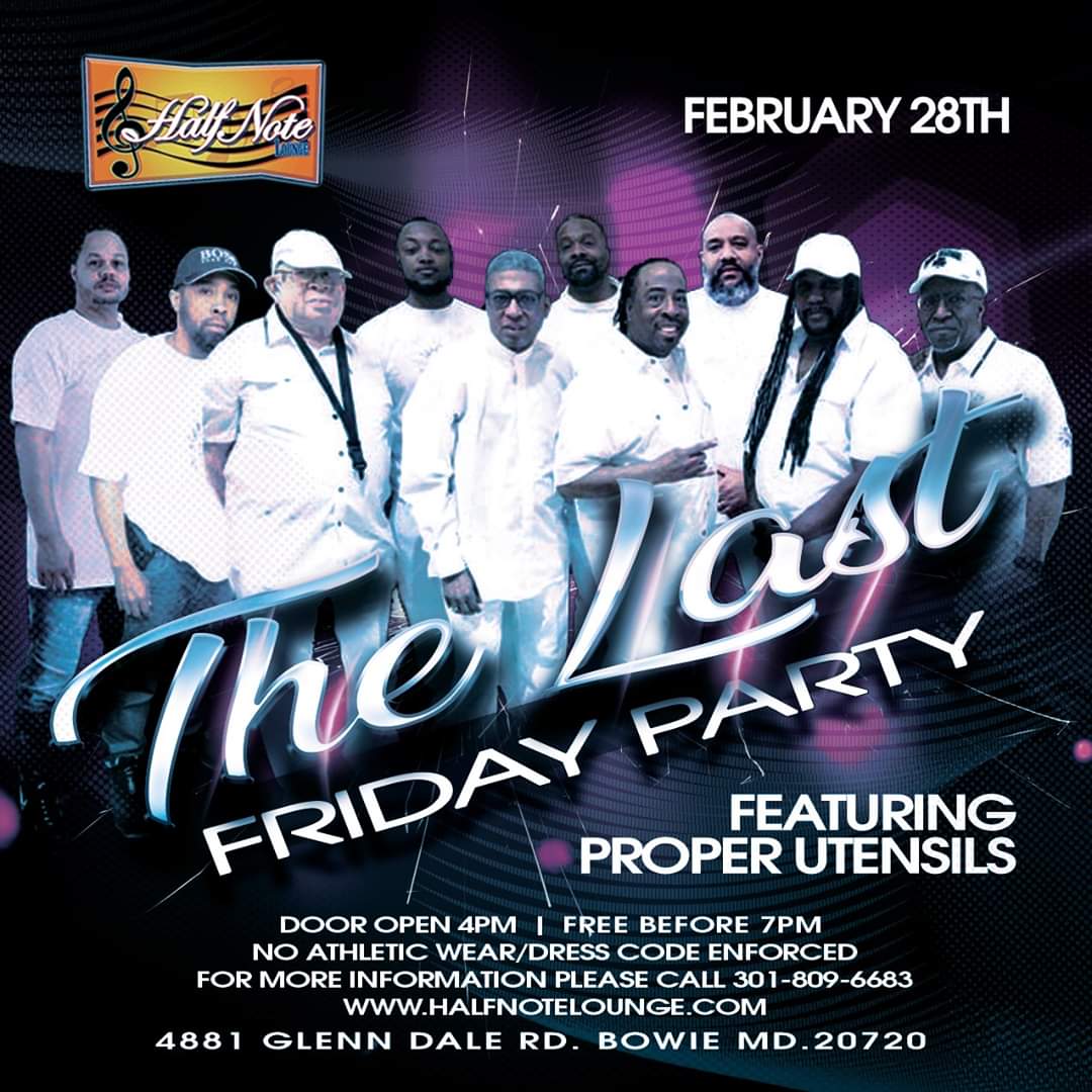 HalfNoteLounge's tweet image. Join us next Friday for the LAST FRIDAY! 

Proper Utensils will be IN THE HOUSE! Don't miss out on our second to last night!

Call 301-809-6683 for more information.

#LastFriday #ProperUtensils