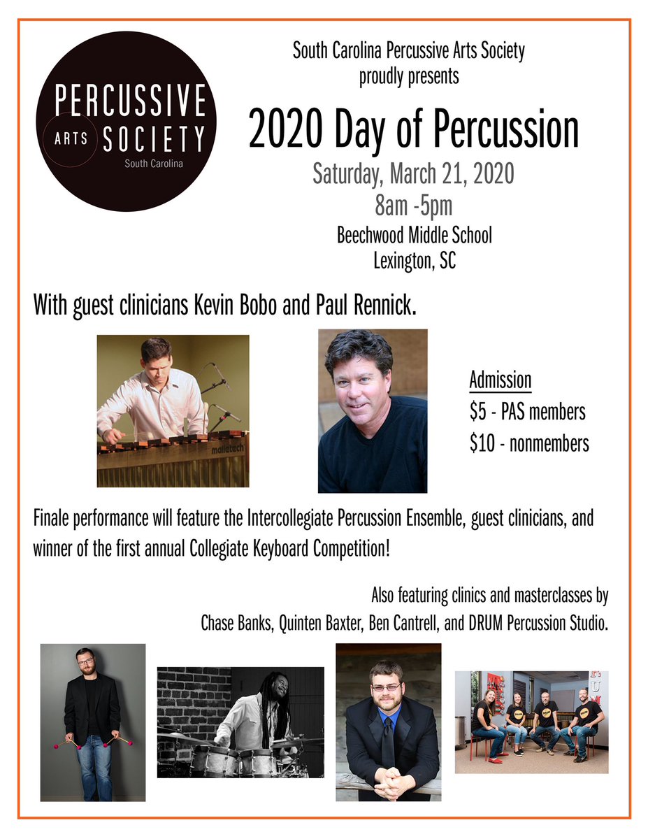 pas_scchapter's tweet photo. SC Day of Percussion is almost here! Looking forward to an inspired day of learning and performing-stay tuned for a finalized schedule coming soon! 
#scpas #percussion #percussiveartssociety https://t.co/xsXwWTOTH4