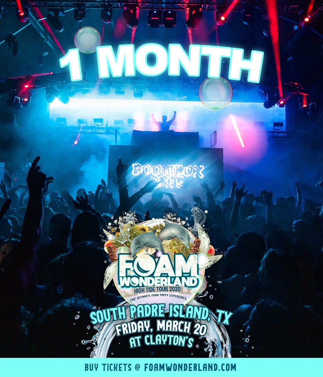 1 MONTH AWAY FOR <a href="/FoamWonderland/">Foam Wonderland</a> AT SOUTH PADRE ISLAND! 🌴

LIMITED $35 TICKETS REMAIN GET THEM NOW BEFORE PRICE INCREASE AT bit.ly/FoamSPI2020
