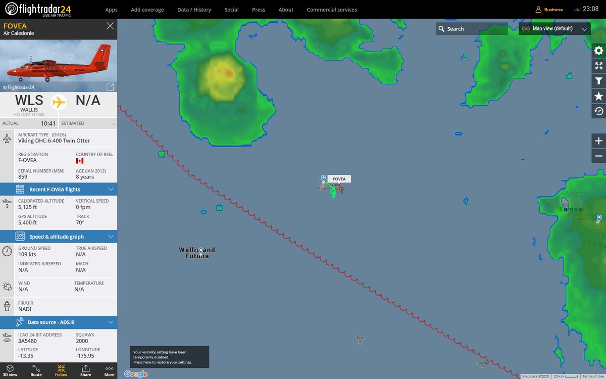 Radar_Assistant's tweet image. MISSED APPROACH ALERT : At Thu Feb 20 23:04:00 2020 #FOVEA was landing but now climbing - possible missed approach 11nm from NLWW Hihifo Airport #AvGeek #goaround flightradar24.com/FOVEA/23eeabfa