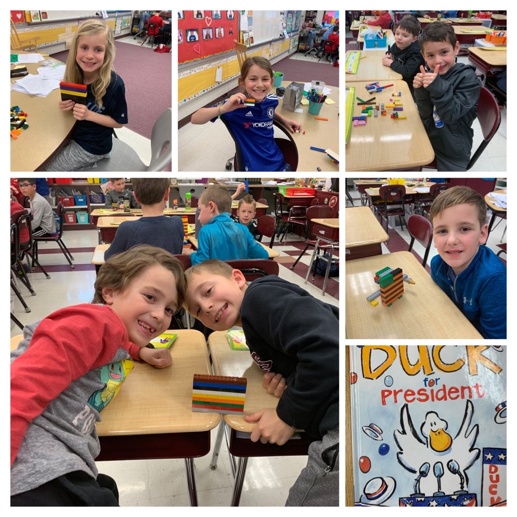 5 weeks of LEGOs &amp; Literature completed!! We read Duck for President in honor of Presidents Day and made flags for the new President.