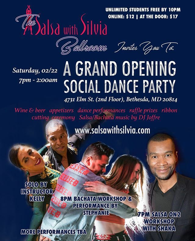 CapitalCongress's tweet photo. Salsa with Silvia is celebrating the opening of their Bethesda location this Saturday. This beautiful new studio will have their grand kickoff with workshops and performances, including an On2 workshop from Capital Congress Director Shaka Brown! The capi… https://t.co/9GjlNFpNDY https://t.co/1Mn37W8pjN