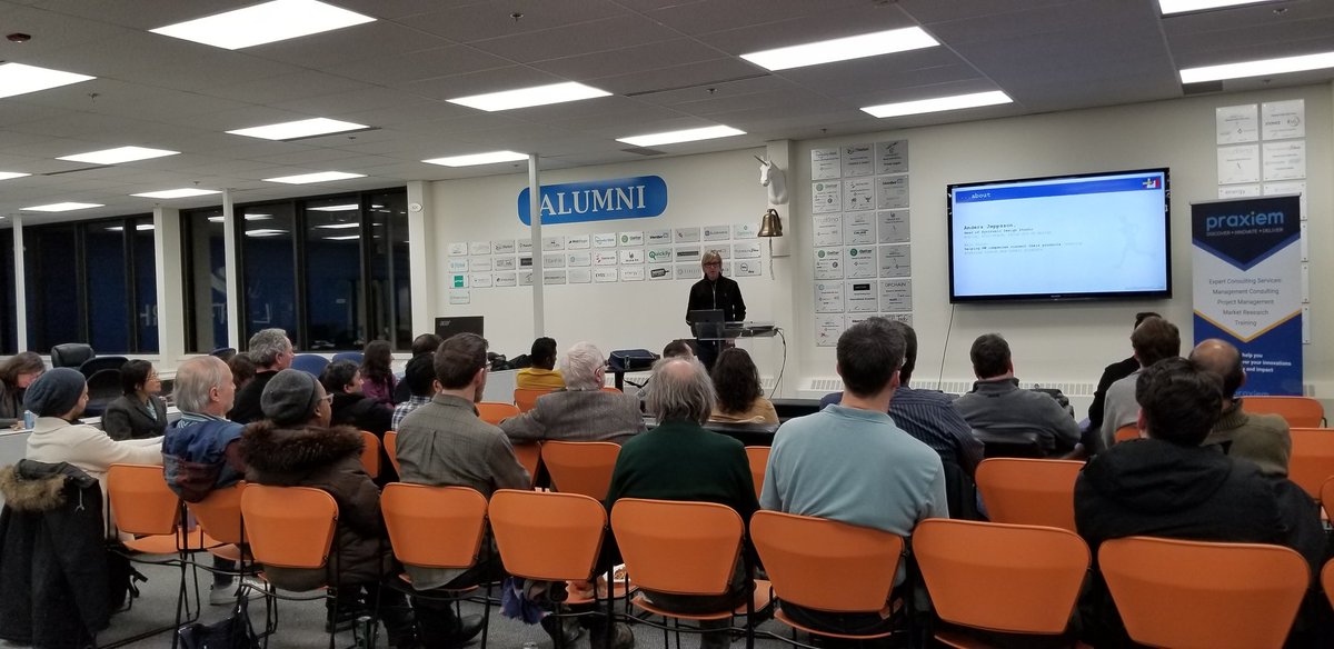 praxiem's tweet photo. Great turnout at #iotottawa #iot613 meetup ... @ajeppsson up on stage talking about connected #ux https://t.co/ZFRKbEUo8A