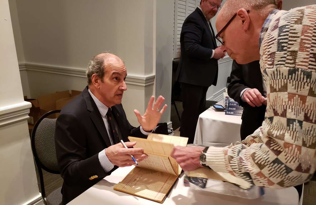 CdnClubHalton's tweet photo. @tedbarris looking at a WWII flight log a guest brought in to show him. His 97 year old Dad, flew 42 missions over Europe. Ted about the log book "this is gold!" https://t.co/aNI5rZw5UT