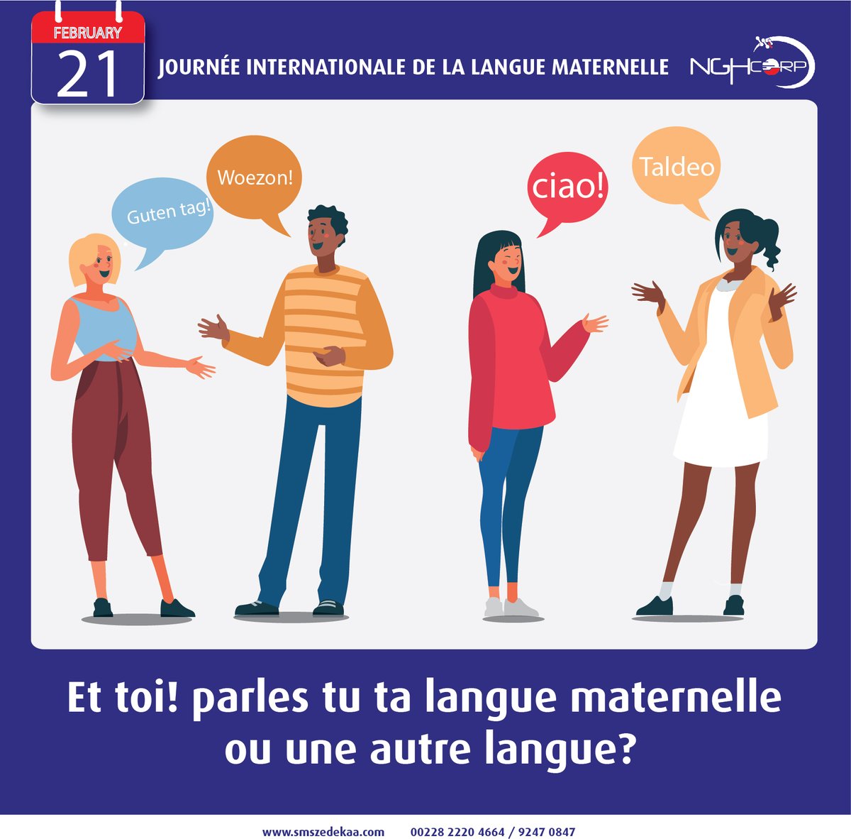 NGHCorporation's tweet photo. Toutes les langues véhiculent un mode de pensée, une vision du monde qui participent à la diversité. Nos langues maternelles sont un trésor.
https://t.co/TuirlRBB8v
(228) 22204664 / 92470847
#smszedekaa #nghcorp #languematernelle #languelocale #primarylanguage https://t.co/2JmOkArwN0