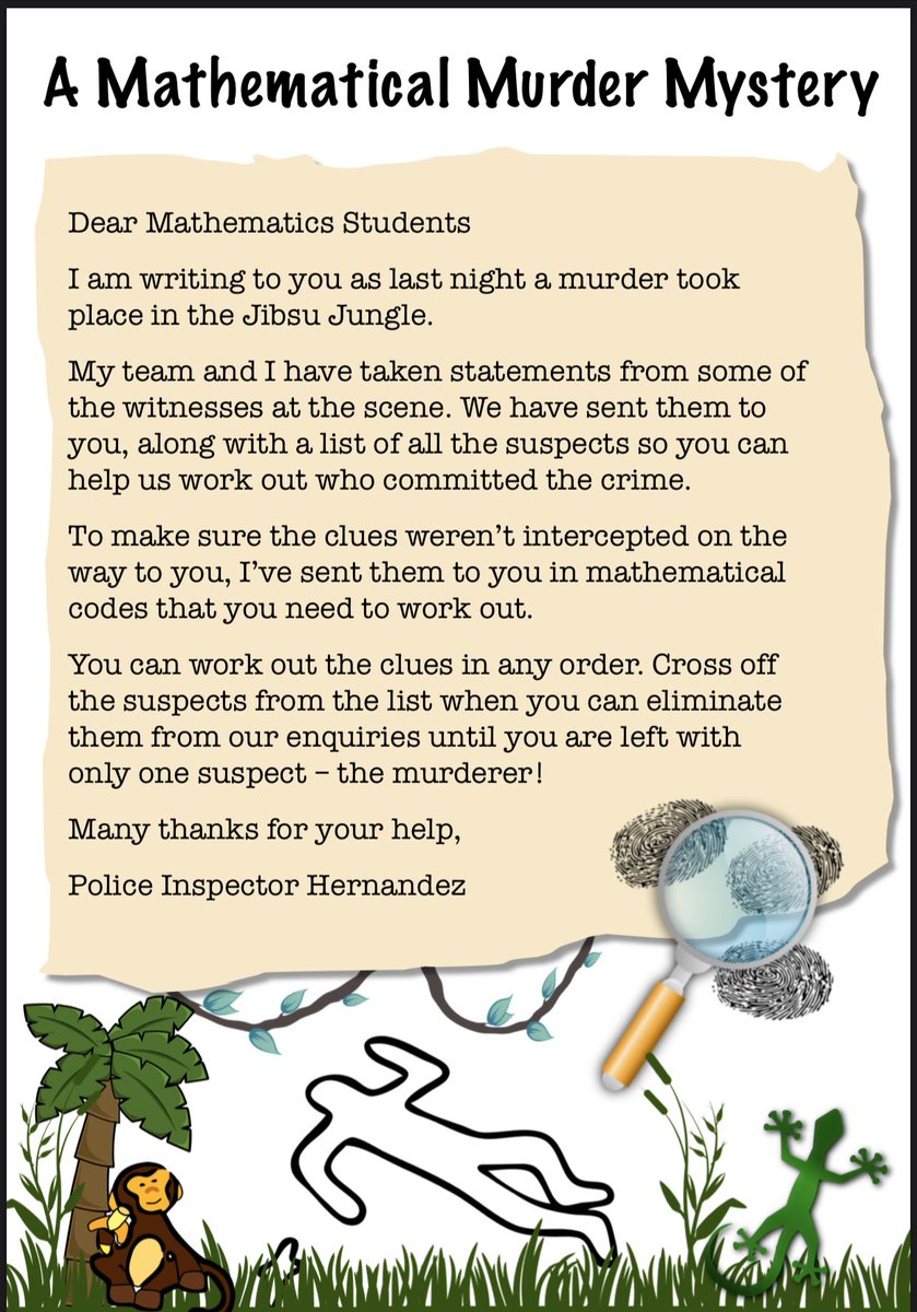 mrshurstPGES's tweet image. It’s a Math Murder Mystery!  Ss working on previously learned, current, and future skills to solve the crime. #mathengagement #probsolving #qualityquestioning #room501OES #happeningswithhurst