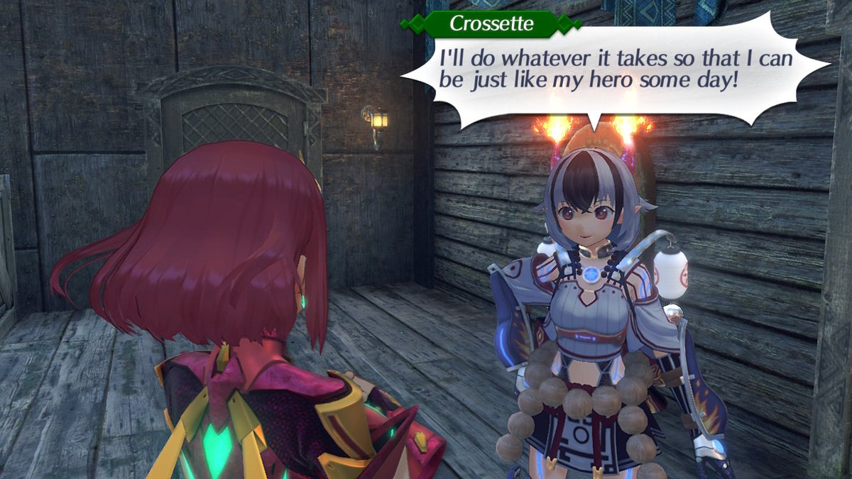 Crossette wasn't in the game when I initially played this but man her thing with admiring Homura and wanting to be just like her is really cute. This is especially hilarious since Homura's reaction to all of this admiration is just "oh..ok?"  #Xenoblade2