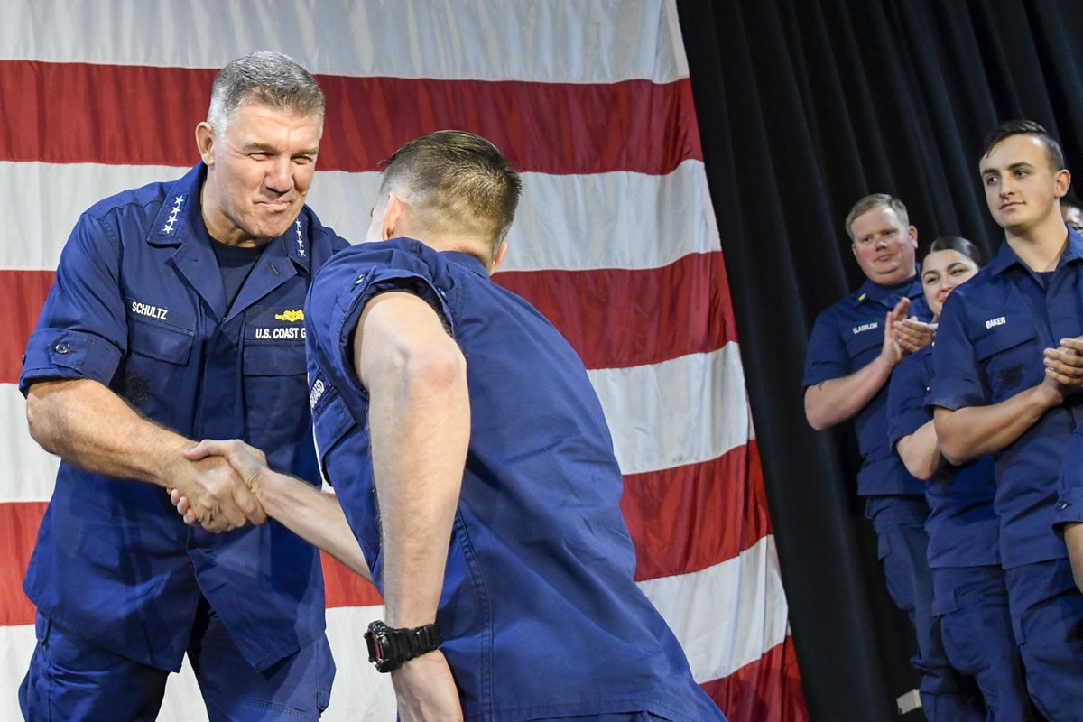 USCGSoutheast's tweet photo. The @USCG  @ComdtUSCG Adm. Karl Schultz, meritoriously advanced 2 Coast Guard members during the #StateoftheCoastGuard Address in Charleston, S.C. 
For more information visit our news site here https://t.co/YMk9UUxdQI

@VComdtUSCG, #CoastGuard2020 https://t.co/gW3iFczvsB