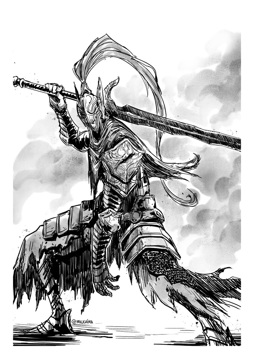 Artorias from #DarkSouls commission I did!! Sketch and final version! Commissioner asked it to be like a sketchy black and white painting :) 
Hope you like it! 