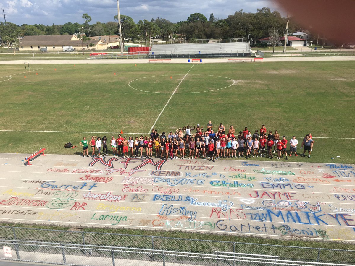NorthFtMyersHS's tweet photo. @NorthXCountry North’s Senior track kids won’t get a home meet this year because demo is starting on our track Monday to make way for a new track. To celebrate, the coaches orchestrated a senior track painting event today! LOVE our coaches—LOVE our kids—LOVE our Seniors! https://t.co/pr41jUWS64