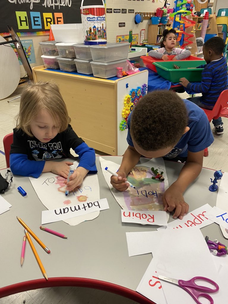Jenprek's tweet photo. Writing superhero words is a great way to practice our writing skills! @suptking @OESrockSTARS https://t.co/WD1xOkifF3