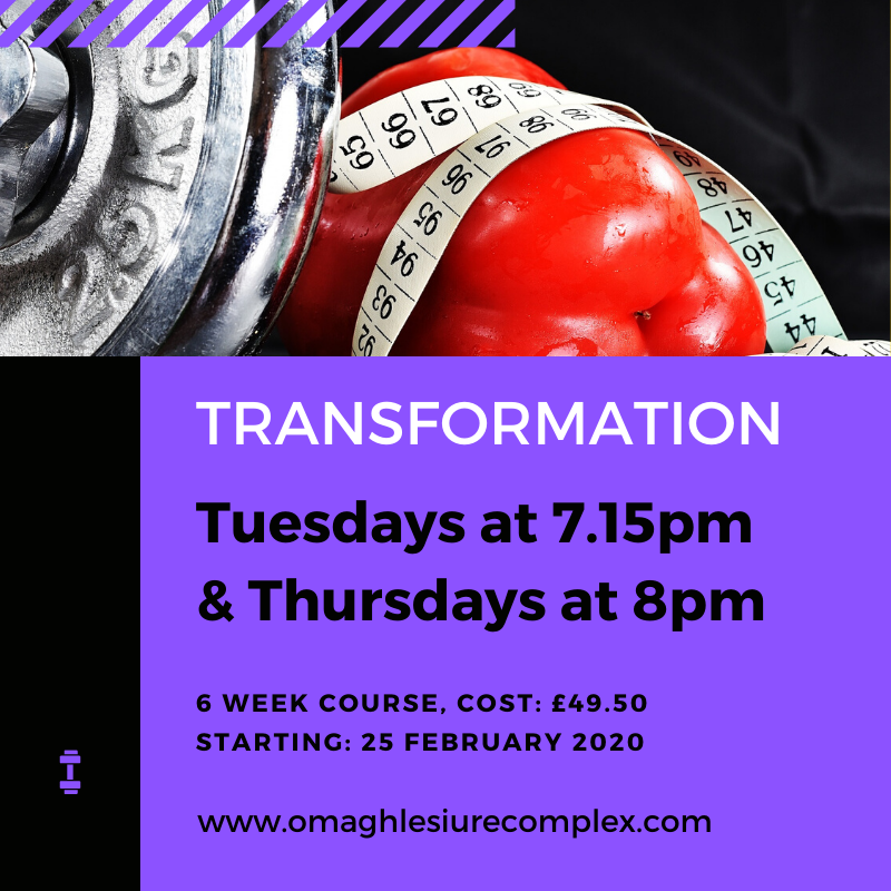 Sign up to our 6 week TRANSFORMATION course starting Tuesday 25 February 2020! 

Join us for 2 nights per week to work towards your fitness goals! Free access to 1 OLC weekend class also included! 

Places are limited!
bit.ly/2RRGokp Code: TRAN6 Reception: 02882 246711