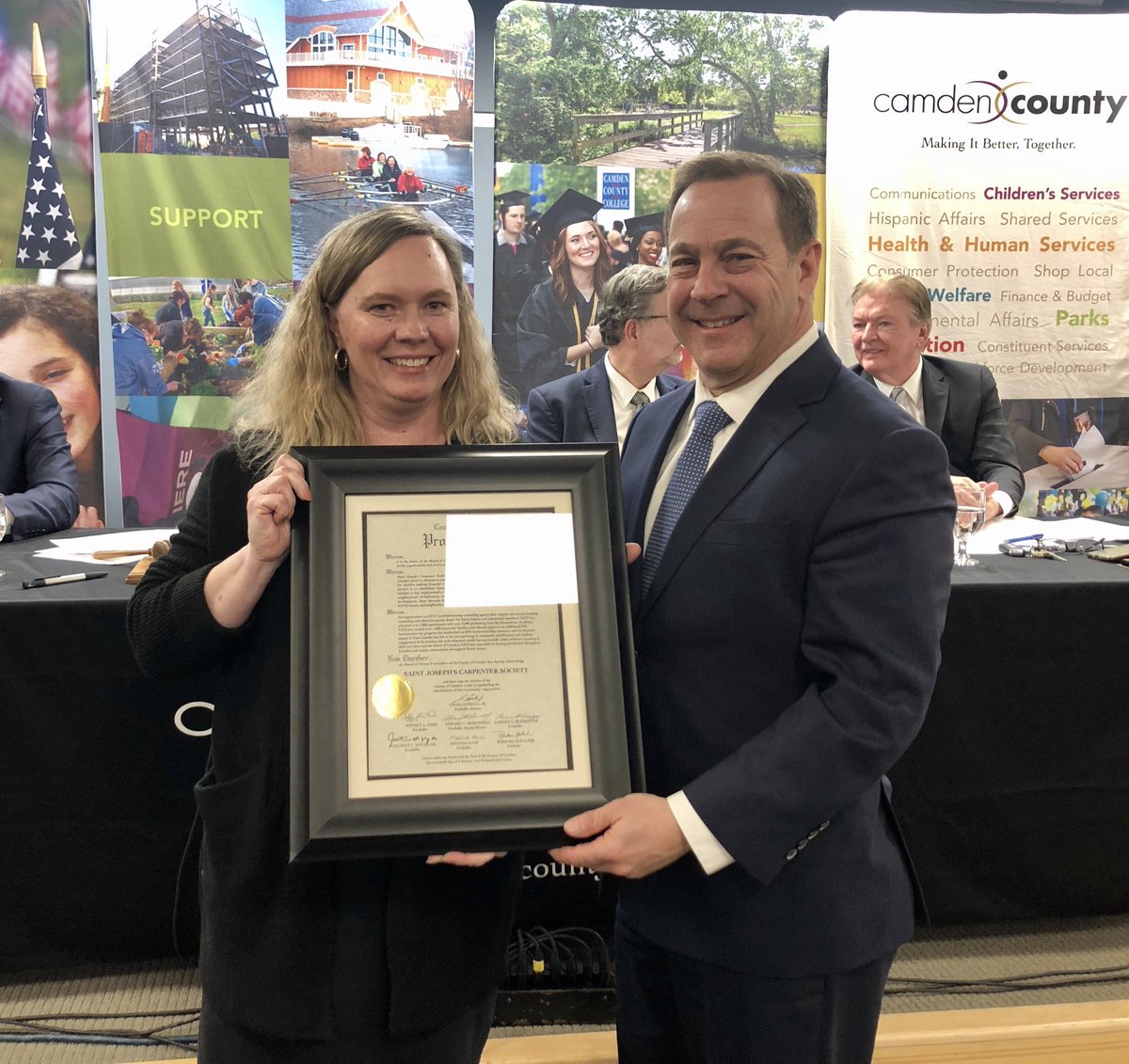 LouisCappelliJr's tweet photo. Recognizing the great work of Pilar Hogan Closkey and everyone else at Saint Joseph’s Carpenter Society ⁦@camdencountynj⁩ . https://t.co/Y4JG3Re1jH