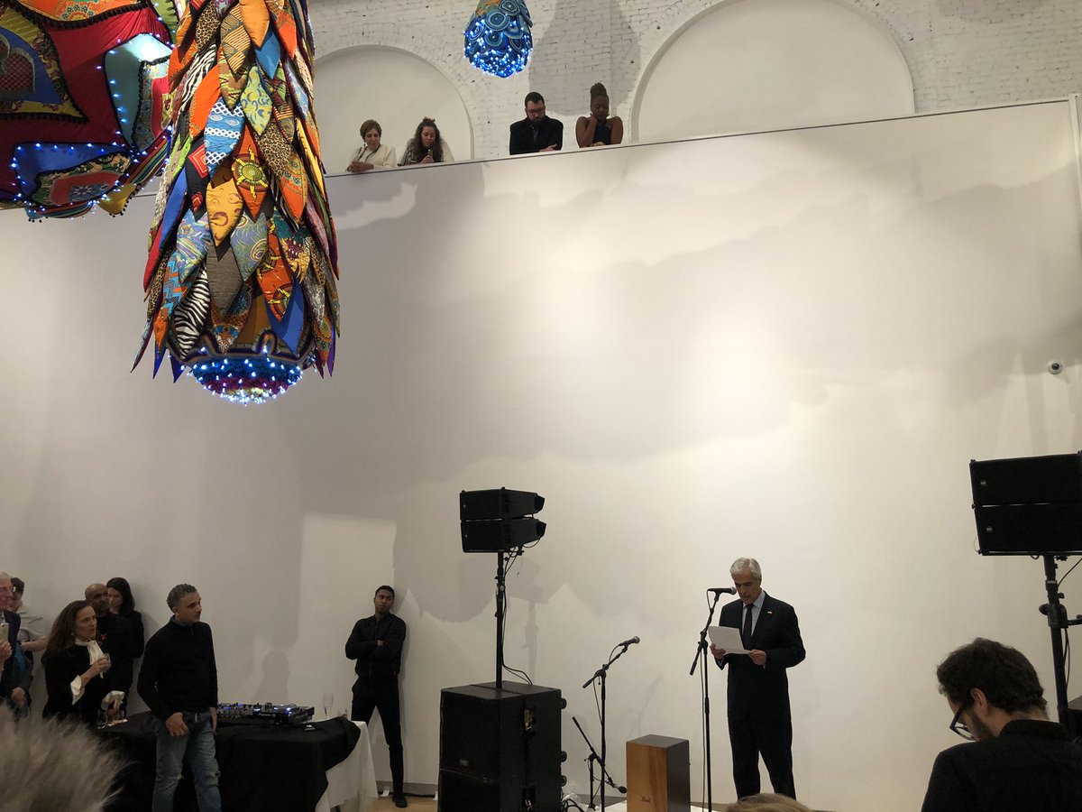 MassArt's tweet photo. Portuguese Ambassador Domingos Fezas Vital expresses hope that Joana Vasconcelos’ #ValkyrieMumbet at @maamboston inspires us to “see to learn and learn to see” - a way to inspire hope and truly fulfill the mission of MassArt #MAAMBoston #MassArt https://t.co/COOPc5p4XY