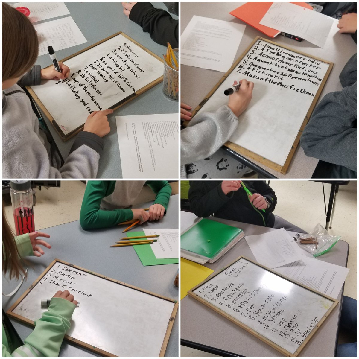 mslisa_teaches's tweet photo. 5th grade Spectra lost at sea challenge! Hey @FMTFalcons what order should you prioritize items from your shipwreck? 🤔 Hint: chocolate is number 6 #FMTfalconlife #FMTlearns https://t.co/Q97R5gtKjz