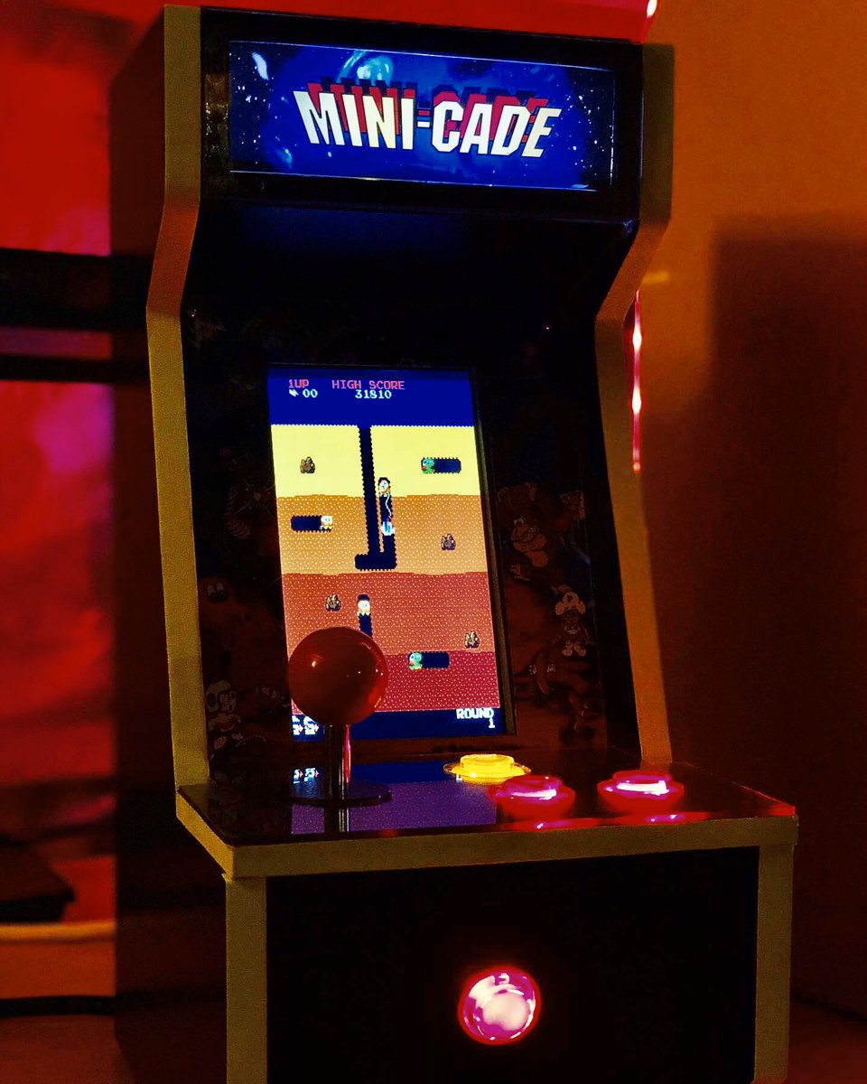 JohnMLong's tweet photo. The bartop counter-cade now has a little brother, The Mini-Cade. I had some leftover MDF, buttons and a Pi from a previous build that I decided to put to good use. #arcade #retrogaming #retrogames #arcadebuild #diy #woodworking #retropie #raspberrypi #raspberrypi3 #arcade1up https://t.co/pI1wJye4fM