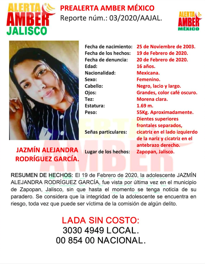 FiscaliaJal's tweet photo. #AlertaAmber | Solicita tu apoyo para localizar a la adolescente JAZMÍN ALEJANDRA RODRÍGUEZ GARCÍA de 16 años de edad. Gracias por compartir la información. https://t.co/q2iDz194Tv