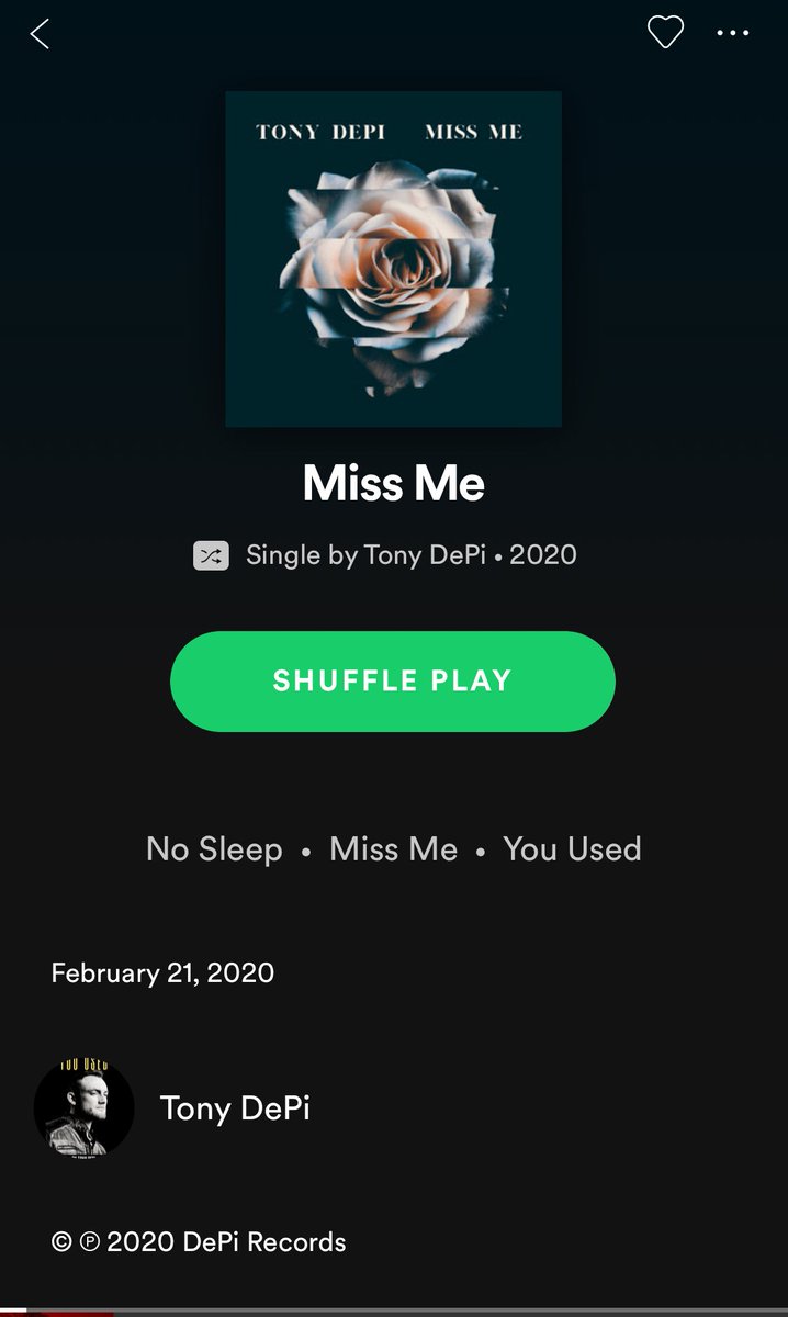 TonyDepi's tweet photo. Tony DePi “Miss me” out now!
Spotify. iTunes . IHEARTRADIO &amp; More!
#independentmusician #newmusic #artist #nashville #singer #songwriter #rap #hiphop #spotify #love #February https://t.co/2RBZLUVf0U