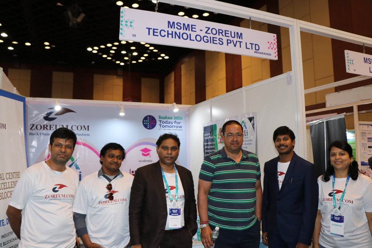 zoreum's tweet photo. Zoreum Blockchain Labs team at the BioAsia 2020, Hyderabad, India from 18-19 February 2020.

It was a great experience to participate and showcase our blockchain enabled solution products to everyone.

#BioAsia2020 #BioAsiaHyderabad #BlockchainTechnology #BlockchainForHealthcare https://t.co/bWRdTOMMVl