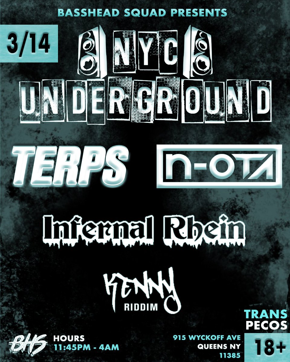 3/14 in Queens!  
#NYC #UNDERGROUND 
Heavy local dubstep comin at ya!

🔥 Bit.ly/bhs-314 🔥

#Underground #Bassmusic #Heavy
#Nyc #Queens #Brooklyn #Riddim #Dubstep #Party #Yeehaw