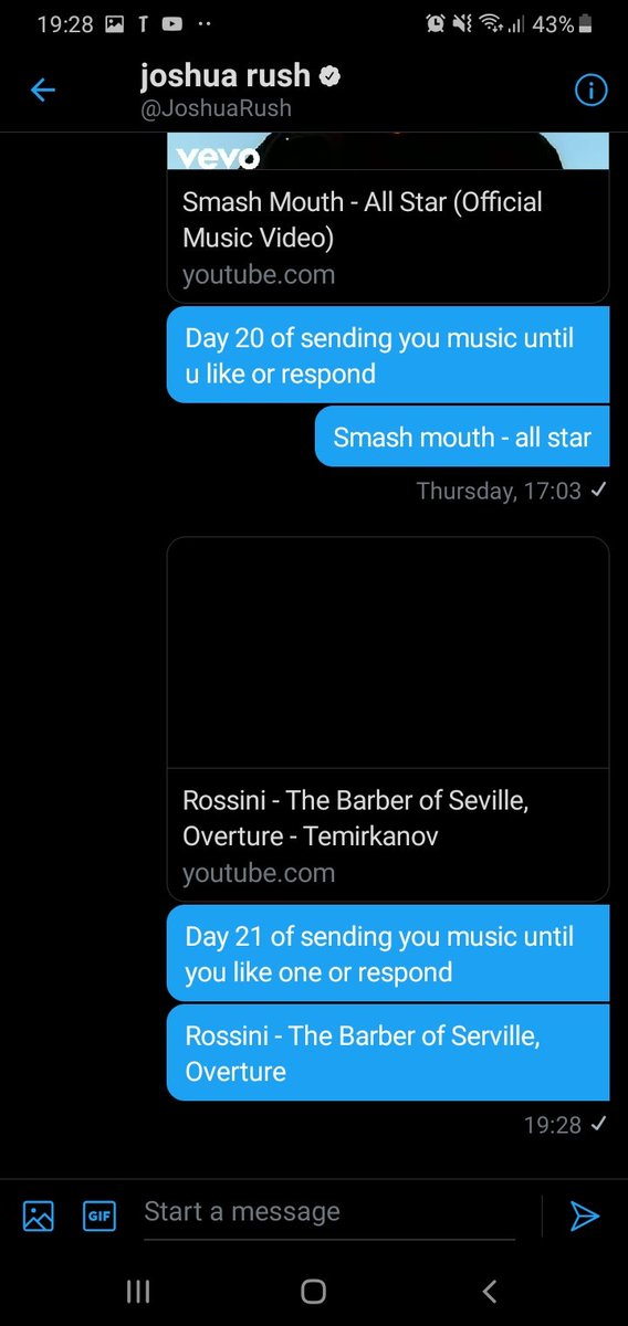 Day 21 of sending  @JoshuaRush music until he likes one or respondsRossini - The Barber of Seville overture