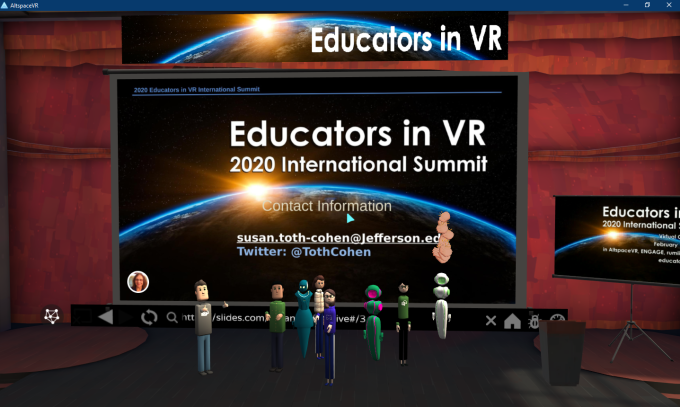 TothCohen's tweet photo. @EducatorsVR @JeffersonUniv @theAREAorg @AltspaceVR @danieldbryant @JeffersonCFDNL @EdTechMedic @mariegraham @IndyCABVII @JeffAcCommons Great discussion at the session, thanks to all who participated! Lots of things to think about and exciting possibilities for the future https://t.co/NMtOXcWghI