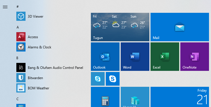 john_pattison's tweet photo. @WinObs Today's Windows 10 Insider 19569.1000 release with Office Insider Version 2003 (Build 12615.200000), and my tiles have the full colour background... https://t.co/UOJntpkZv2