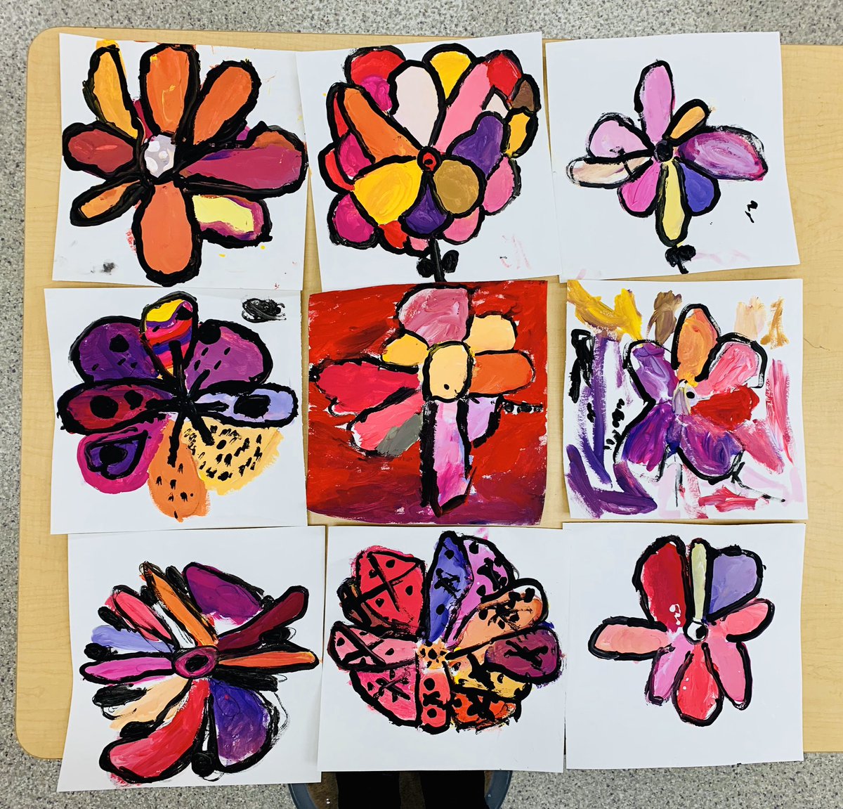 Kindergarten. So sweet. During my demo the boy who made the top middle said, “CAN WE JUST GET STARTED ALREADY?!” 😂 #broughamartoftheday #artclass #elementaryart #olatheschools