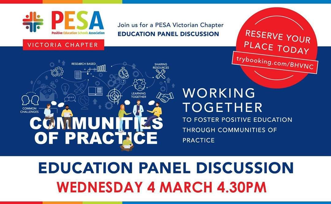 theseedpod's tweet photo. Join me  for PESA's Vic Chapter T1 event on 4 March. Focusing on establishing and sustaining #PosEd communities of practice, Edwina Ricci from the Maroondah Network and Sarah Roney from the Langwarrin THRIVE Network will share their insights. To book - https://t.co/or7U54hWV6 https://t.co/DIkUcK4ZlJ