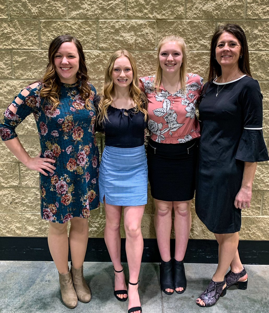 GymnasticsSFHS's tweet photo. Saints own gymnasts Allie and Summer and head coach Candi and assistant coach Tessa at the State Gymnastics Meet Banquet tonight. https://t.co/0JM6O01zno