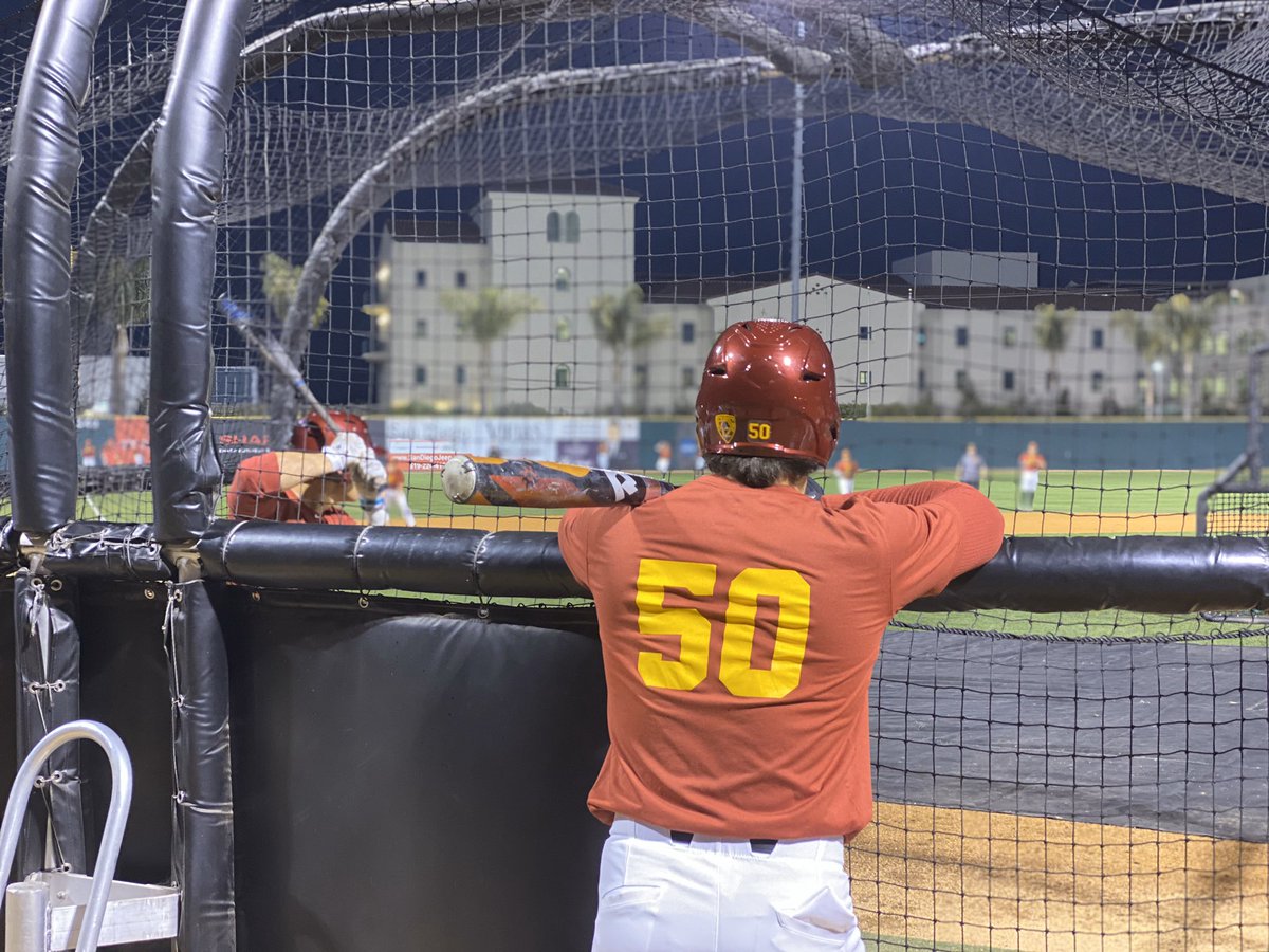 USC_Baseball's tweet photo. Getting some work in before the fun starts. ⚾️✌️
Trojans open the Tony Gwynn Classic against Seattle at 1 pm tomorrow.
#FightOn | #BPtime https://t.co/YY0268gYAA