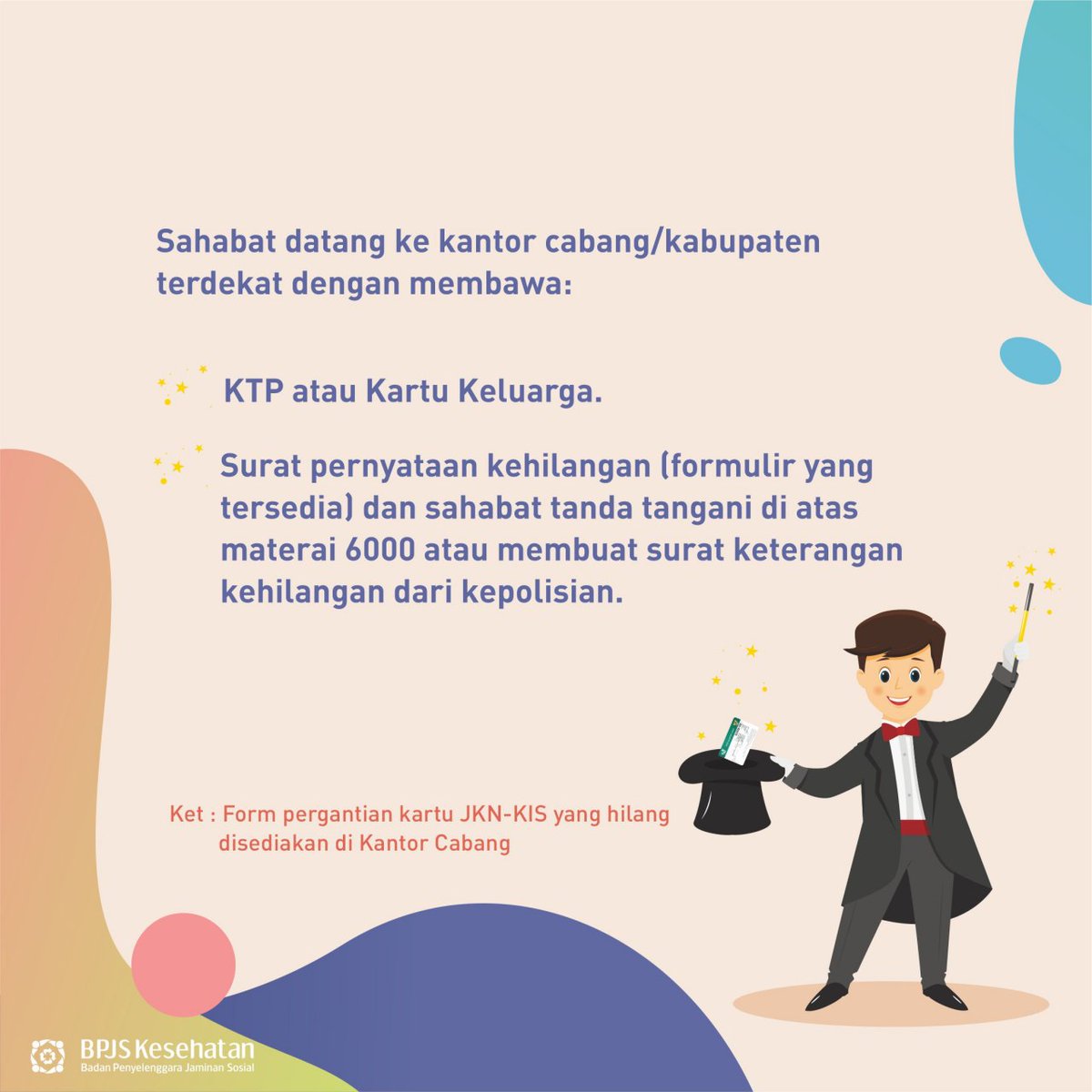 BPJSKesehatanRI's tweet photo. Kartu JKN-KIS kalian hilang, mau ganti kartu tapi bingung gimana caranyaa?

Nah daripada kalian bingung, mending sekarang kalian lihat infografis ini untuk penjelasan lengkapnyaa yaa. Jangan lupa share/tag teman atau keluarga kalian biar gak pada bingung lagi 😉

#BPJSKesehatanRI https://t.co/WbhVzDVQhc