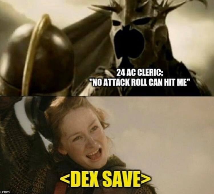 DmEducational's tweet photo. Don't you just love doing this against a tough opponent?
#DnD #LotR #DungeonsAndDragons
#DexSave #SavingThrow https://t.co/D7CWaN2F1I