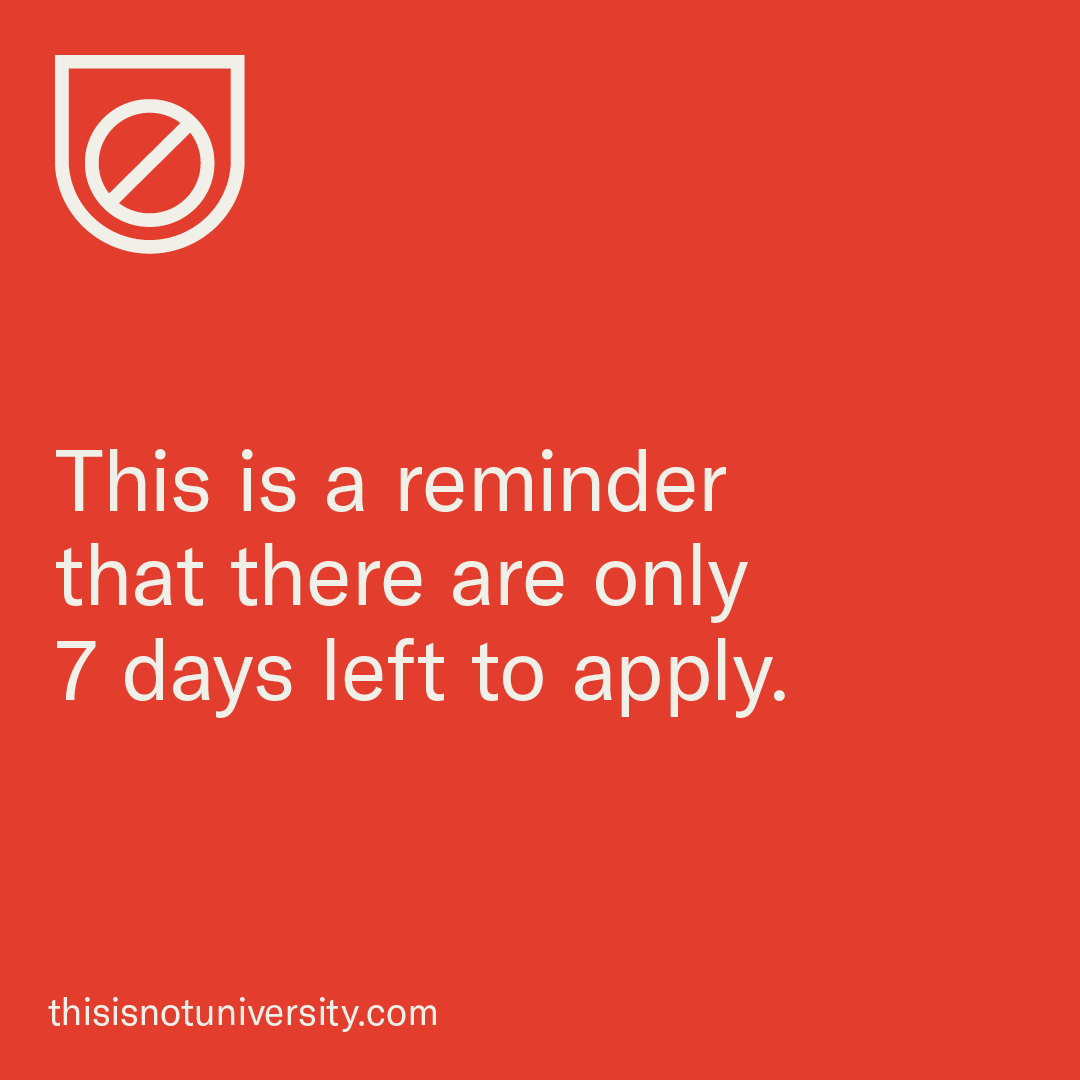 thisisnotuni's tweet photo. 🚨One week remaining!🚨
–
All the info you need to apply 👉 https://t.co/HMbo1oOhlv https://t.co/HTNqu0MXBu