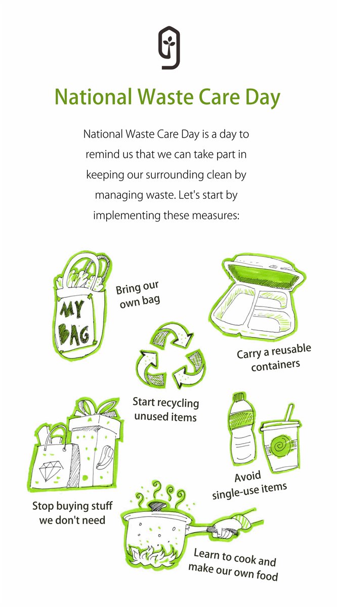 National Waste Care Day is a day to remind us that we can take part in keeping our surrounding clean by managing waste. Let's start by implementing these measures: