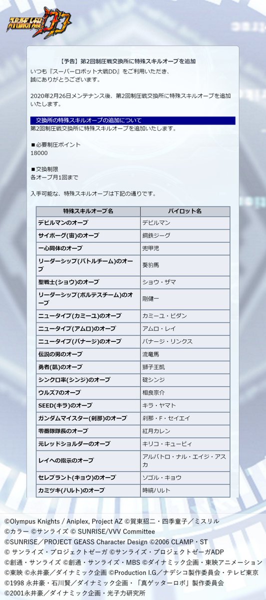 スーパーロボット大戦dd公式 特殊スキルオーブの追加決定 年2月26日メンテナンス後 第2回制圧戦交換所に特殊スキルオーブを追加いたします 制圧戦に挑戦して 画像のラインナップから 特殊スキルオーブを手に入れよう 開催予定 年2