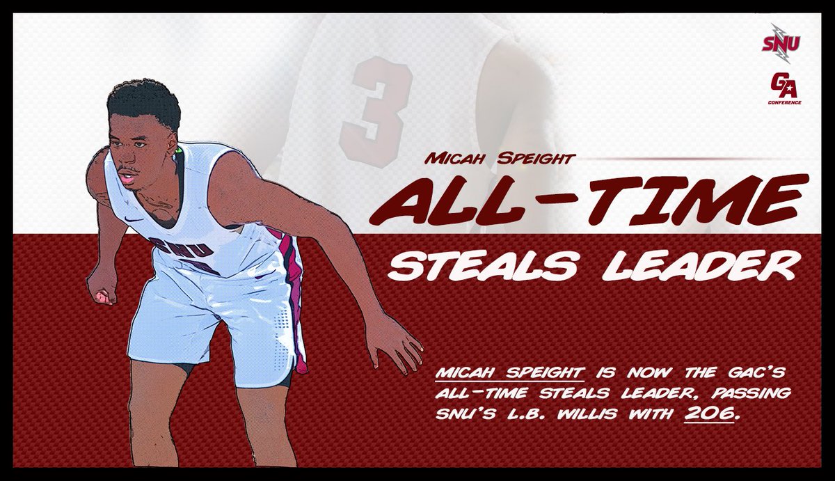 SNU Athletics (@snuathletics) on Twitter photo Like a superhero from the comics 🦸♂️
After breaking the GAC assist record earlier this month, <a href="/micahspeight_/">Micah Speight</a> is at it again! Micah just broke the GAC All-Time Steals Record, previously held by @SNUmbb alum L.B. Willis!
Congrats Micah! #BoltsUp⚡️ Like a superhero from the comics 🦸♂️
After breaking the GAC assist record earlier this month, <a href="/micahspeight_/">Micah Speight</a> is at it again! Micah just broke the GAC All-Time Steals Record, previously held by @SNUmbb alum L.B. Willis!
Congrats Micah! #BoltsUp⚡️