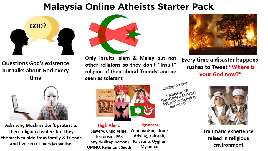 khalidbinainon's tweet photo. Malaysia online atheists starter pack https://t.co/RtKw1QMBme