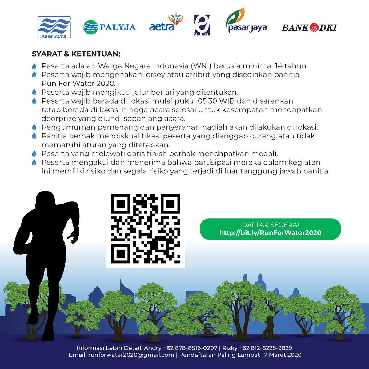 infocarfreeday_'s tweet photo. RUN FOR WATER 2020 Open Registration, Minggu (22/03)
Lokasi : Thamrin 10 Jakarta Pusat
Kategori : 2.5 K & 5 K
Biaya : IDR 100 K
#eventrun2020
#runforwater2020
#funrun
#worldwaterday
#eventcarfreeday
#CFDRun2020
#CFDJakarta
#infocarfreeday
#HBKB https://t.co/CtUHno4D2E