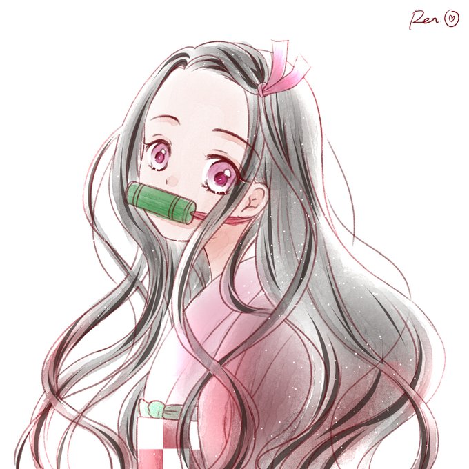 沖野れん@よめぼく全３巻発売中さんがTwitterに投稿した竈門禰豆子(鬼滅の刃)のイラスト。