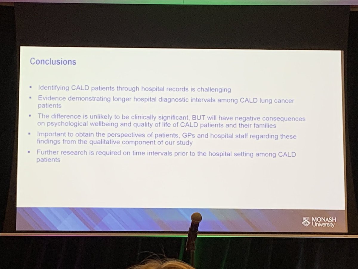 PaigeDruce's tweet photo. Great presentation on the @PC4TG supported LEAD study by @Danielle_Mazza - data trends show some diagnostic intervals are longer for CALD patients with #lungcancer #ALCC2020 https://t.co/sR8kqraL0q