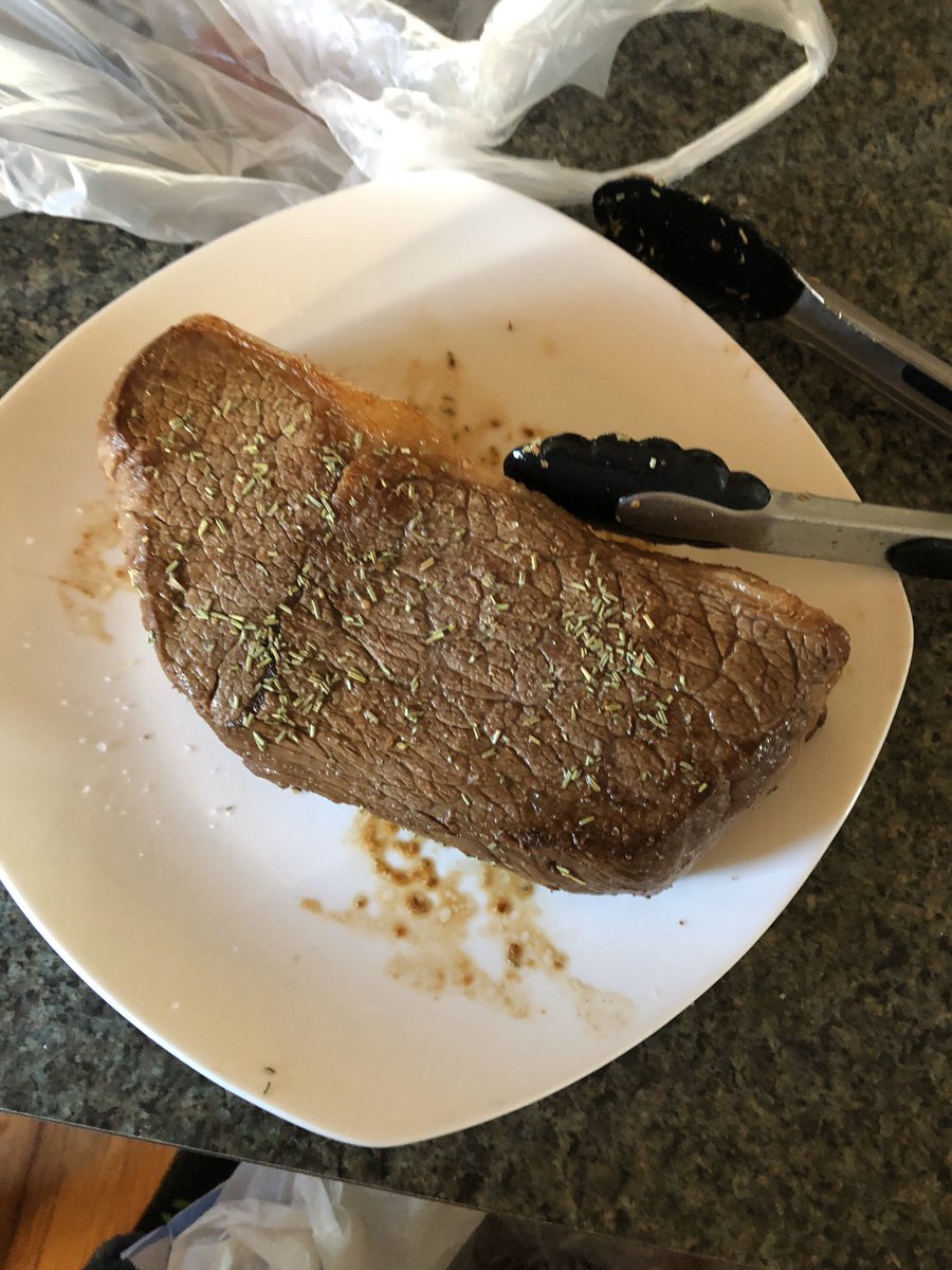 MMasonDCroz's tweet photo. Trying something new. Bottom round roast, seared with butter, seasoned with salt/mashed garlic/rosemary, cooked at 130°, sous vide for 25hrs. Then sear it one more time and serve for dinner tomorrow. It’s 6hrs in, and it smells good. Real good. #Yum #Dinner #CulinaryExperiments https://t.co/6fIc1IORLa