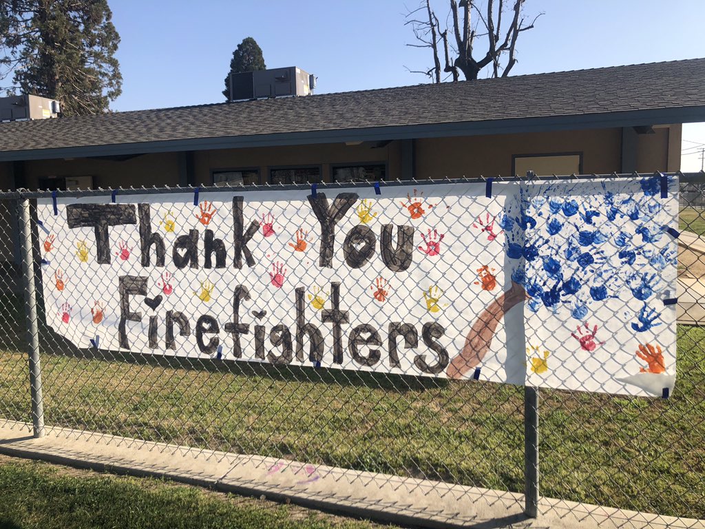 btorres78's tweet photo. Burton Elementary loves our firefighters and first responders. BES is standing with you during the tragic loss of Captain Figueroa and Firefighter Jones. #ilovebes #portervillefire https://t.co/ATMfGaSJ7b