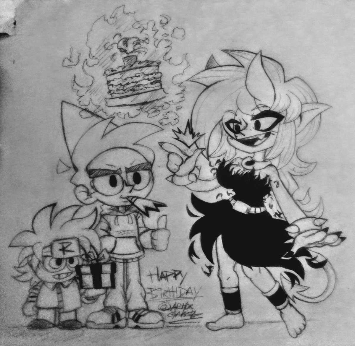 ArmorGalacta's tweet photo. Un poco tarde pero aquí está, Feliz Cumple @forest_draw !

Lucy, tú y un OC mío (Iba a poner a la muerte en vez de éste pero uta madre, 2 horas dándole y la pinche calabera no me salia bien así que opte por poner un bicho mío para rellenar)

Espero te guste(? https://t.co/oe8Gym0xt9