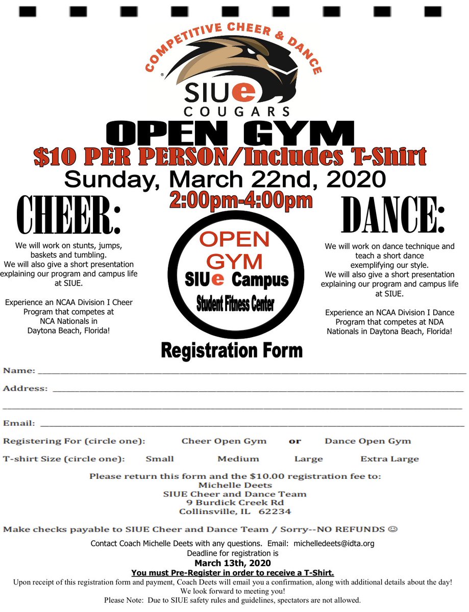It’s coming up! #opengym Get registered by March 13th!!! @SIUE_ClubSports <a href="/SIUECougars/">SIUE Cougars</a> <a href="/SIUEcampusrec/">SIUE Campus Rec</a>