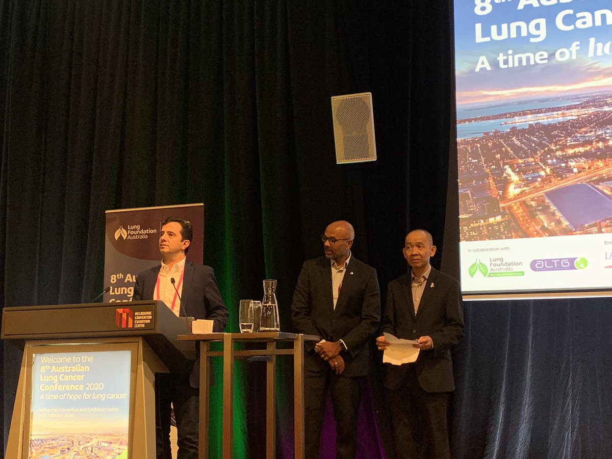 gerryhanna's tweet photo. It’s a wrap! @TommyJohn00 , A/ Prof Nick Pavlakis and Professor Kwun Fong get the final session of #ALCC2020 underway. Great to have met so many fantastic #Australian clinicians, scientists and patients all united in their desire to improve outcomes in #lungcancer https://t.co/R2HDh1fgZv