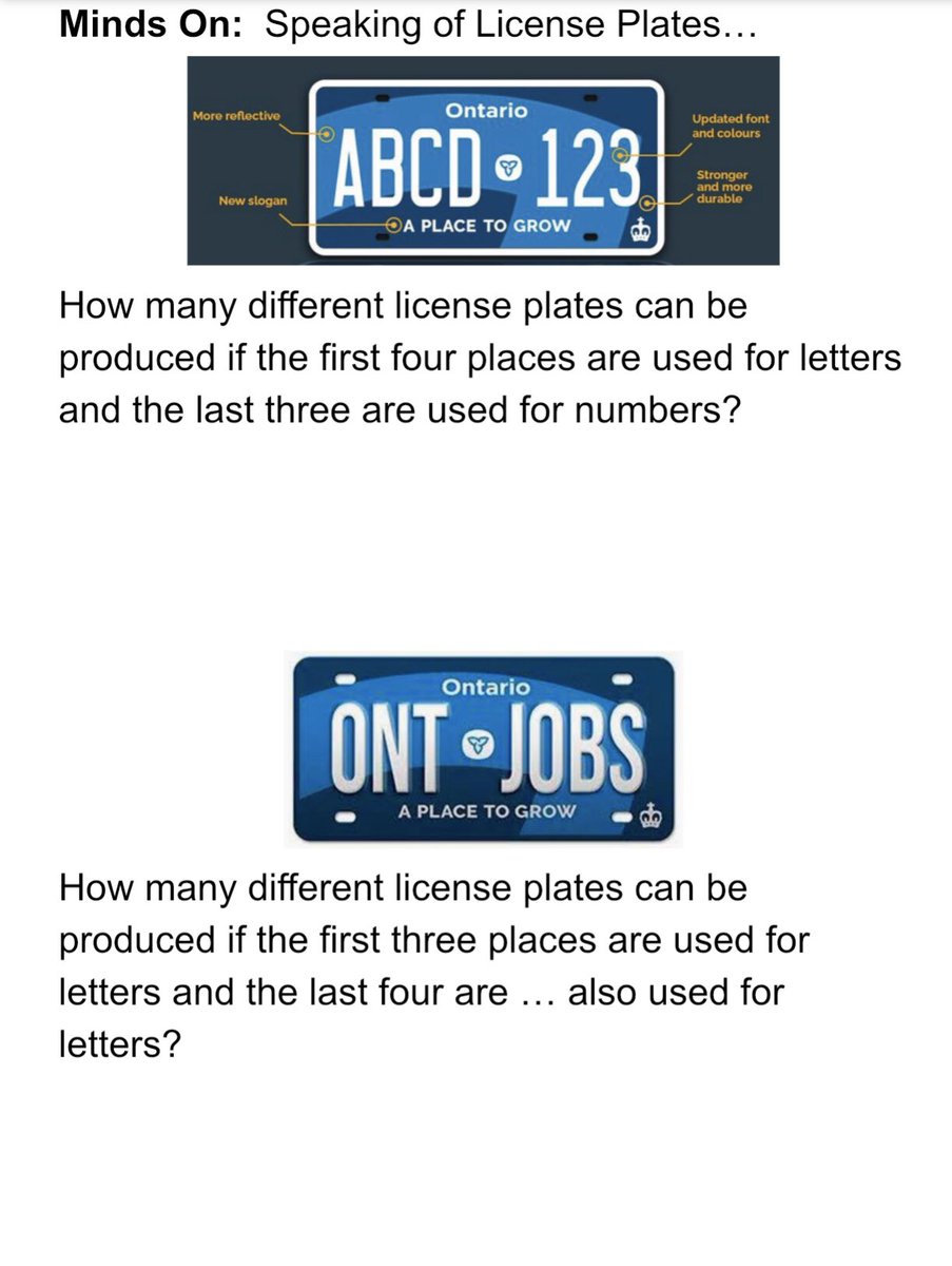 GoslinK123's tweet photo. Speaking of license plates...
It was so topical... we just had to...
Our look into #permutations with purposeful connections.
#mtbos #iteachmath #mdm4u #lssmath #knightspride #lsspride #ldsb https://t.co/v0y50O80oc