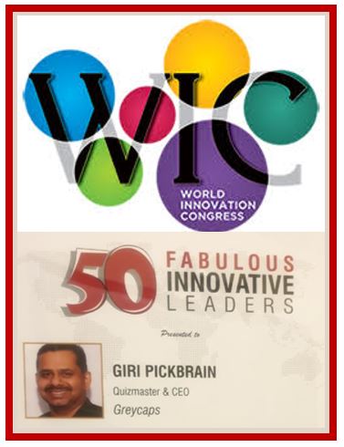 greycaps's tweet photo. The World Innovation Congress 2020 has selected GIRI PICKBRAIN, noted Quizmaster and CEO of Greycaps, among 50 FABULOUS INNOVATIVE LEADERS from across the world. Congratulations @pickbrain #Worldinnovationcongress #innovativeleader https://t.co/Z9xrVU0ORp