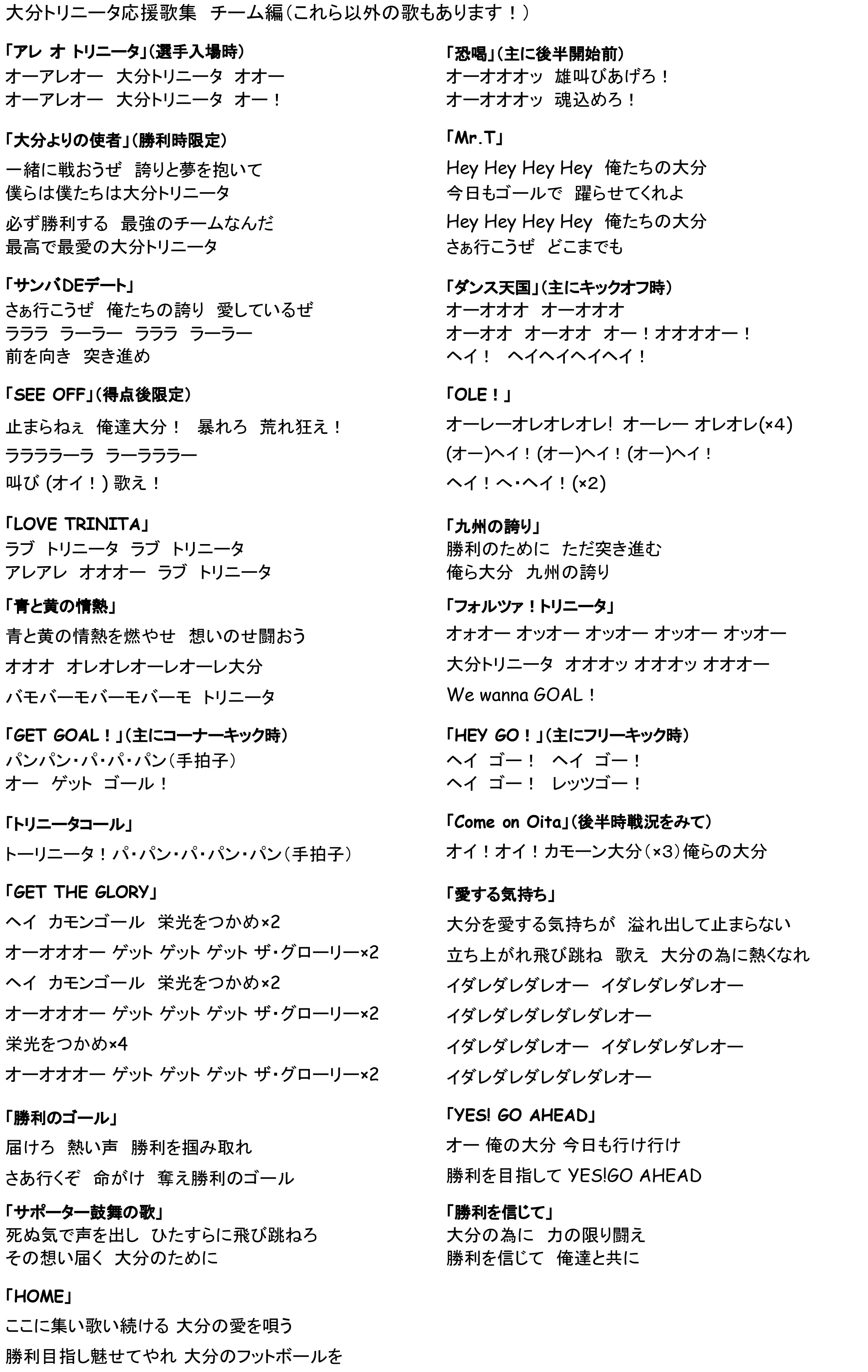 えのきず 年チャント集 リーグ開幕前現在 選手 チームチャント チャントいまのところ変更なし 名前コール変更 高畑 奎汰 ケイタ Trinita 大分トリニータ トリニータチャント T Co Juxg33alng Twitter